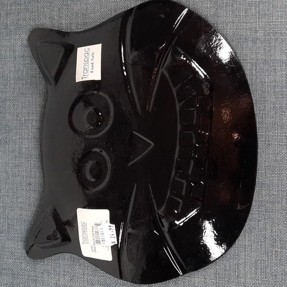 Whimsical Black Cat Face Plate Platter Candy Dish Serveware Halloween *AsIs - Picture 2 of 5